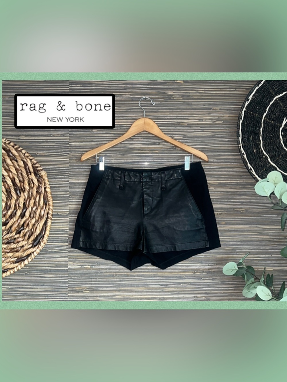 Rag and Bone leather and cotton shorts Sz 27 Black